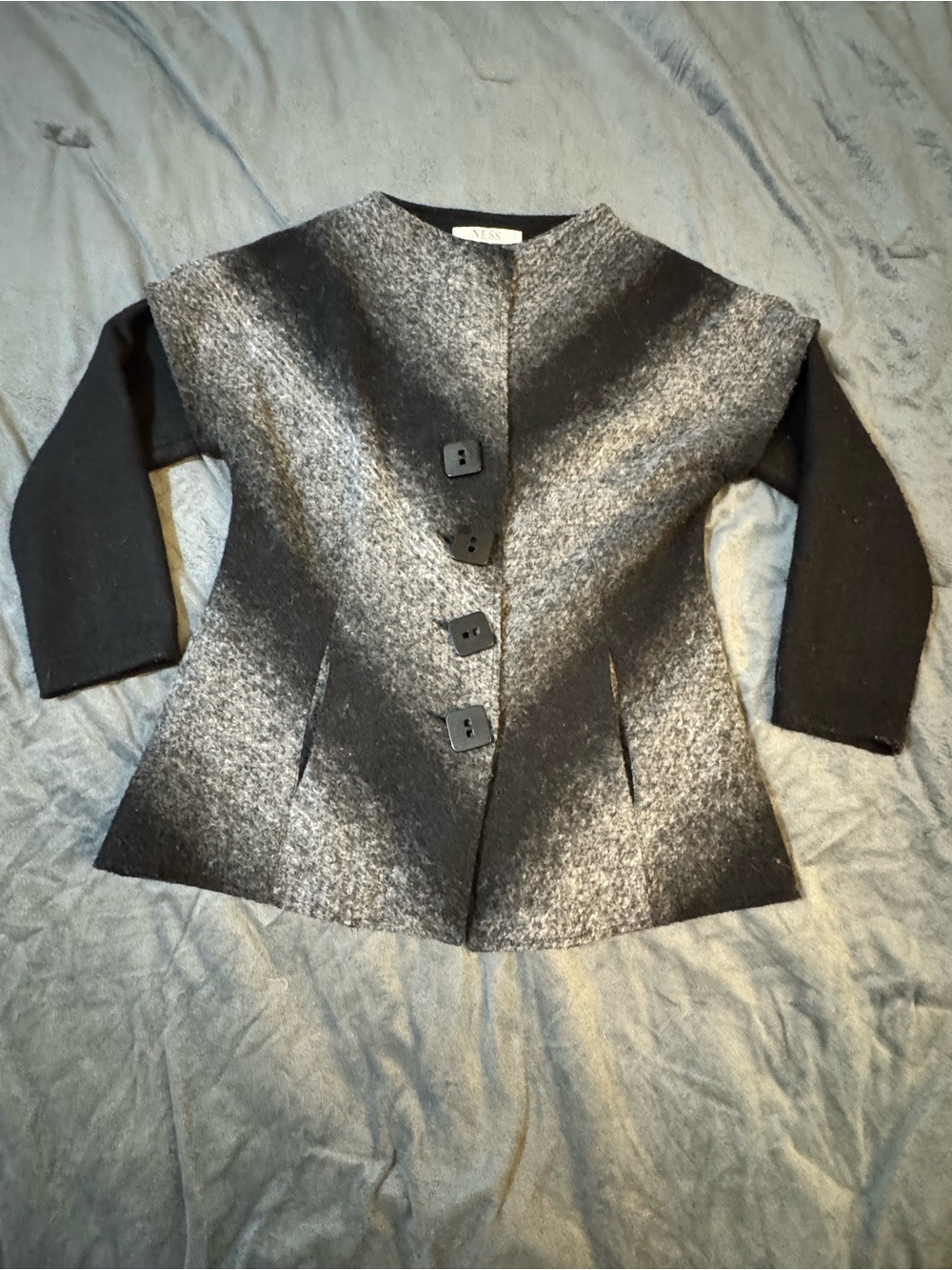Women's Two-Tone Black & Gray Asymmetric Button Front Blazer